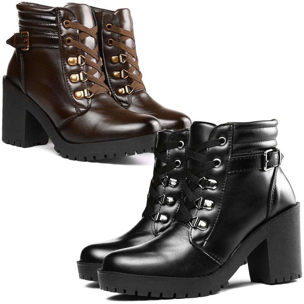 Kit Pares de Bota Coturno Tratorado Feminino Salto em Bloco