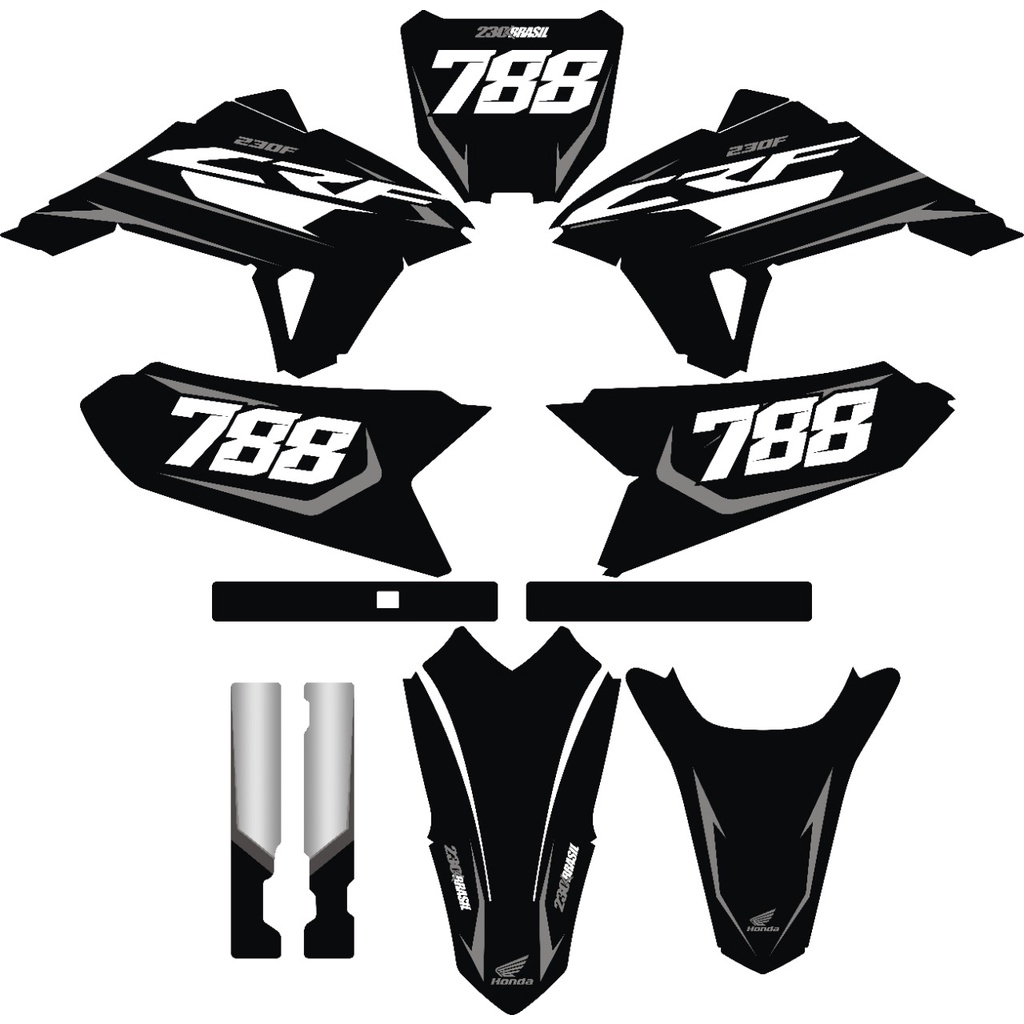 Kit Gráfico Adesivo Crf 230 0,20mm Moto Trilha Preto 2018