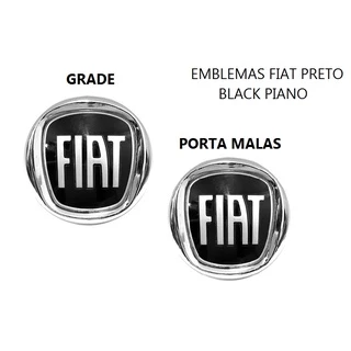 Kit emblemas Grade e Porta Malas Fiat Preto Black Piano PUNTO 2007 2008 2009 2010 2011 2012 Logotipo Simbolo