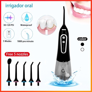 Irrigador Oral Profissional Portátil Com 5 Modos E Dicas Limpador De Água Dental Sem Fio Para Aparelhos 300 Ml De Grande Capacidade, IPX7 Resistente Á Água