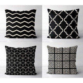 Kit 4 capas de almofadas preto e bege geométrica