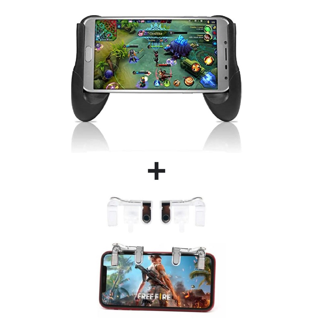 Kit 1 Gamepad Controle Suporte + 1 Par Gatilhos R1 L1 Celular Jogo Joystick  Jogo de Tiro Call Of Duty Pubg Free Fire