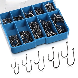 100pcs/Caixa 3-12 Anzol De Pesca Em Aço Com Alto Teor De Carbono Lago Porta Iscas Água Doce Kit De Anzóis Farpados De Peixe