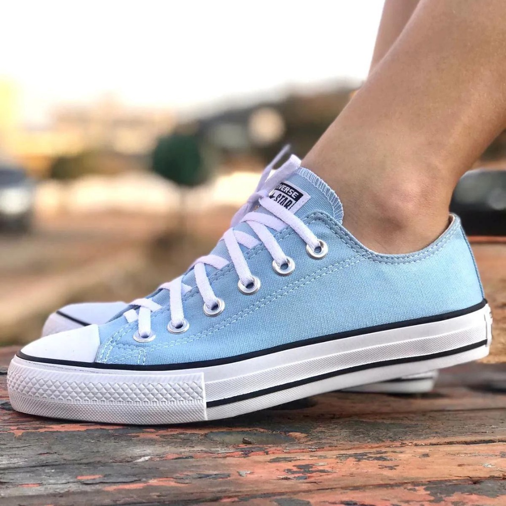 All star azul hot sale claro cano baixo