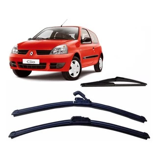 Kit 3 Palhetas Limpador De Parabrisa Dianteiro + Traseiro Renault Clio Hatch Ano 1999 2000 2001 2002 2003 2004 2005 2006 2007 2008 2009 2010 2011 2012