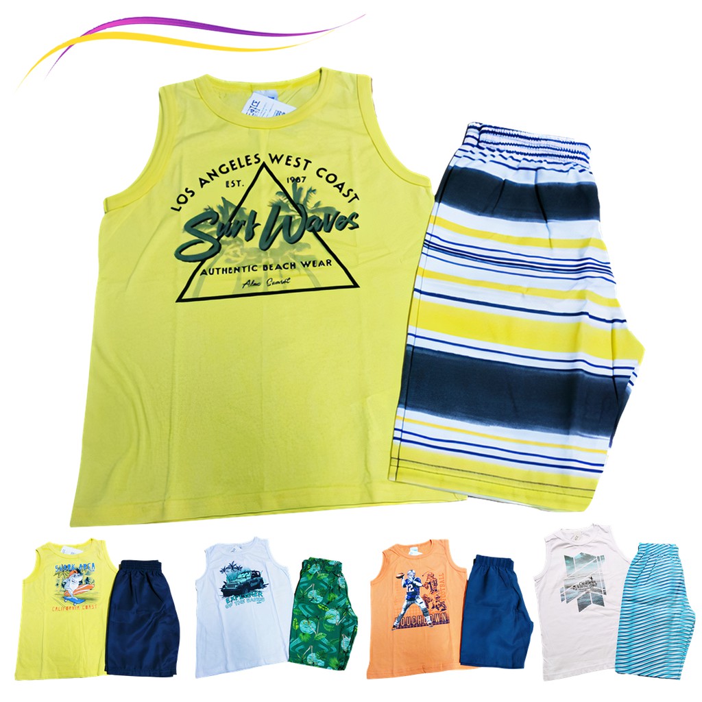 Roupa infantil menino conjunto verão regata + bermuda tactel - alenice