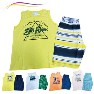 Roupa infantil menino conjunto verão regata + bermuda tactel - alenice