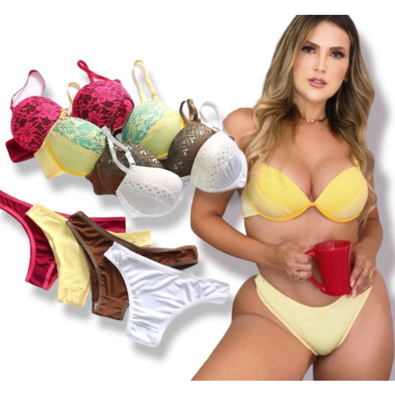 3 Lindas Pecas Calcinha Kit Lingerie Conforto Fio Cores Variados Preto  Branco Uso Dia Dia Atacdo Revenda