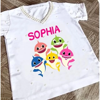 Camiseta Baby Shark com nome e Pérolas