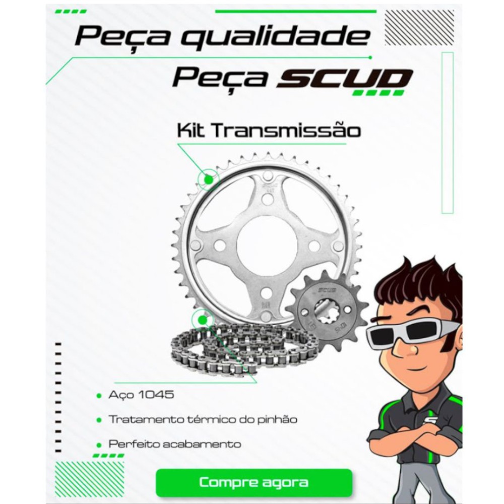Kit Transmissão Relação Tração Para Moto Super 100 Original Scud ...