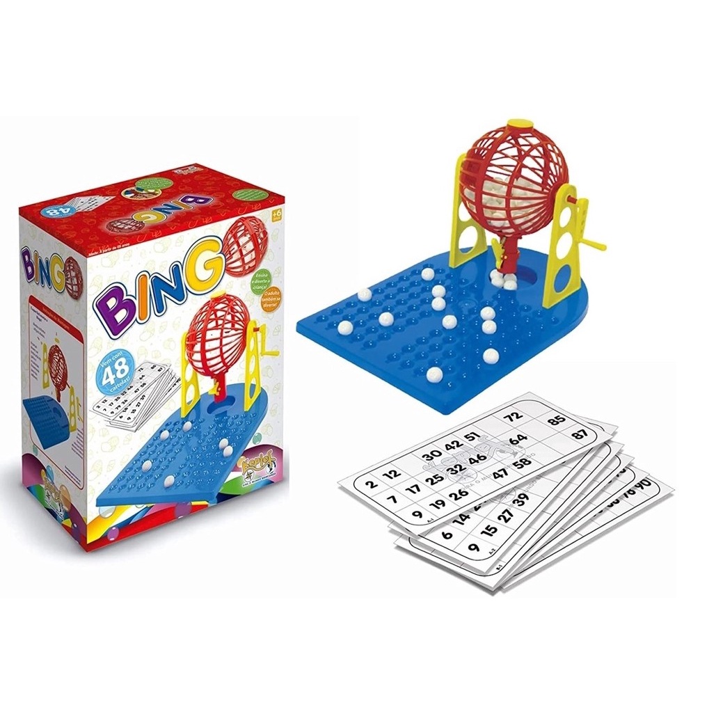 JOGO BINGO 48 CARTELAS 90 BOLINHAS GLOBO GIRATÓRIO BRINQUEDO