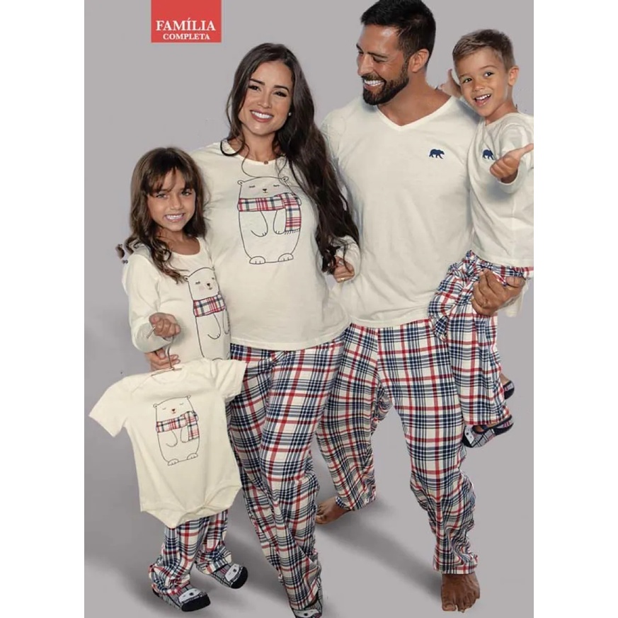 Pijama Adulto Alcinha Ted Xadrez c/ Calça Xadrez Azul Claro - Vitrine Rose