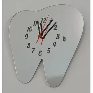 Relógio Acrílico Dente Prata Sala Consultório Dentista