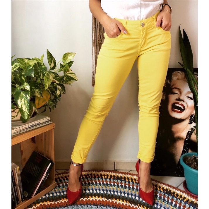 Calça store amarela feminina