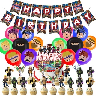 Decorações de aniversário do balão Roblox Roblox Festa de Aniversário tema  Incluem Banner Cake Topper Balões Para Crianças Festa de Aniversário  Fornece 33 Pcs