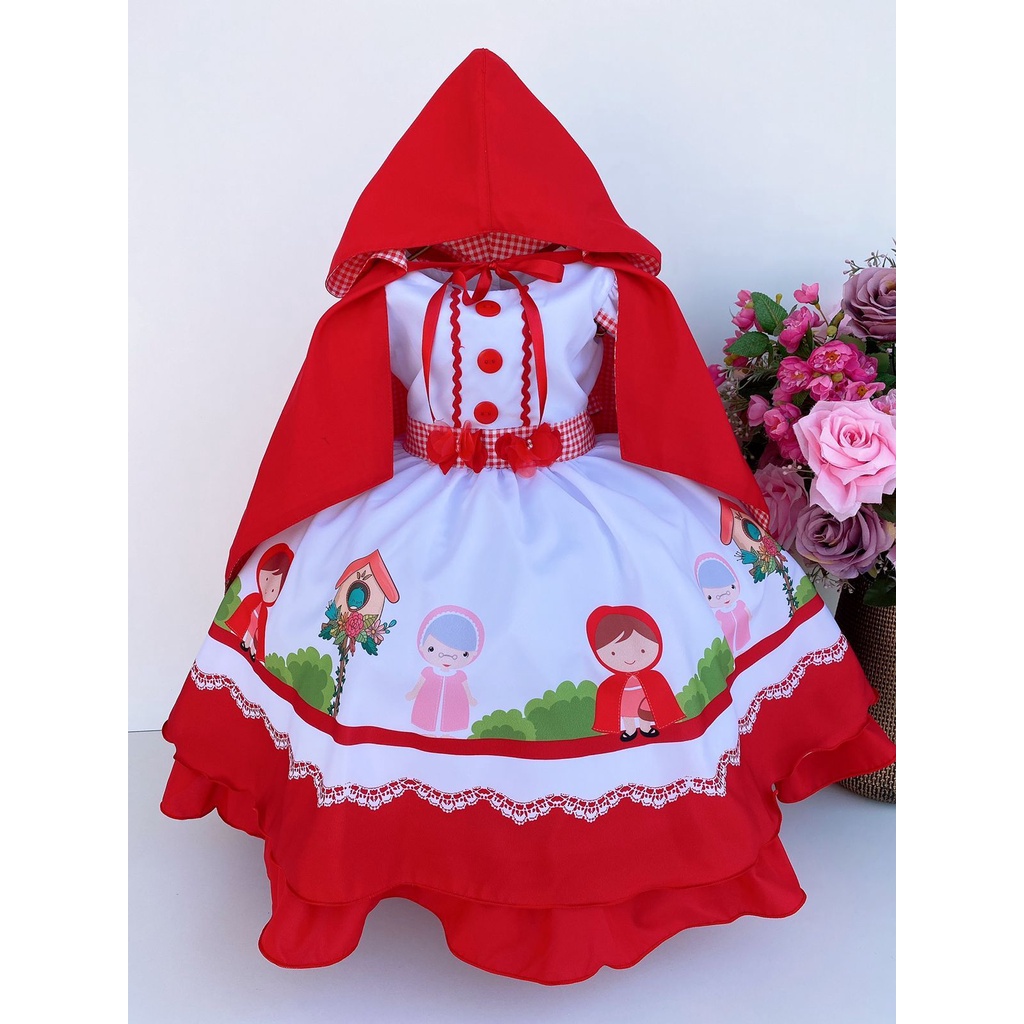 Vestido De Festa Luxo Chapeuzinho Vermelho Capa E Capuz Shopee
