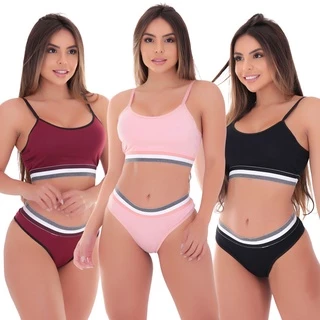 Kit 3 Conjuntos Blogueirinha Feminino Ckyron Top + Calcinha