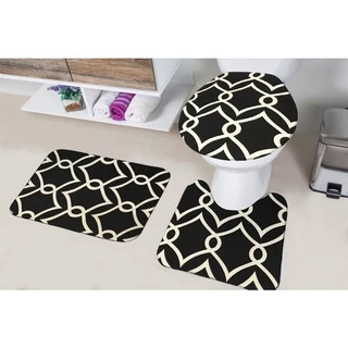 Conjunto de Tapetes para Banheiro 3 Pcs Arabic Preto antiderrapante