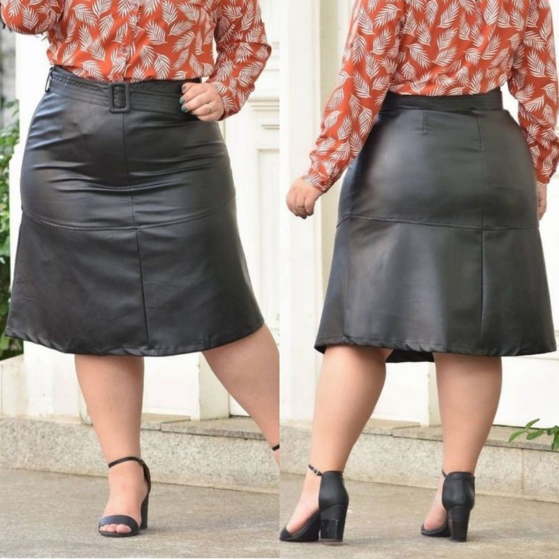 Saia midi de store couro plus size