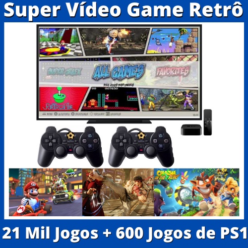 Vídeo Game Retrô 600 Jogos de PS1 Plugue e Jogue 2 Controles