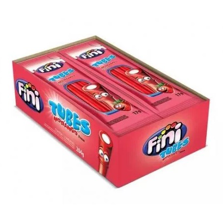 Box Fini Mini Tube Morango Tradicional Com 12 Unidades De 17g | Shopee ...