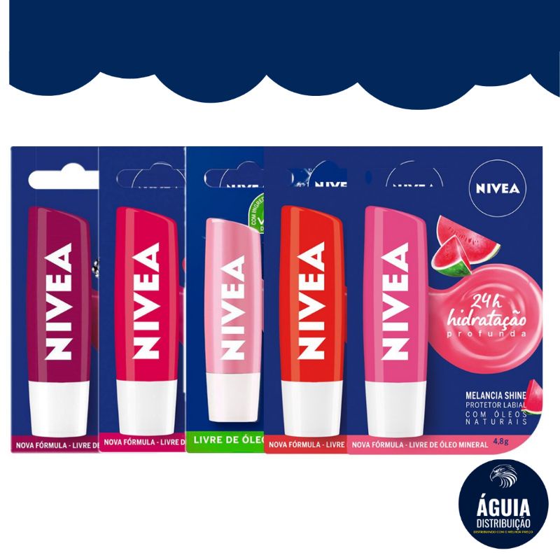 Protetor Labial Nivea Shine Hidratação Profunda Morango Amora Cereja ...