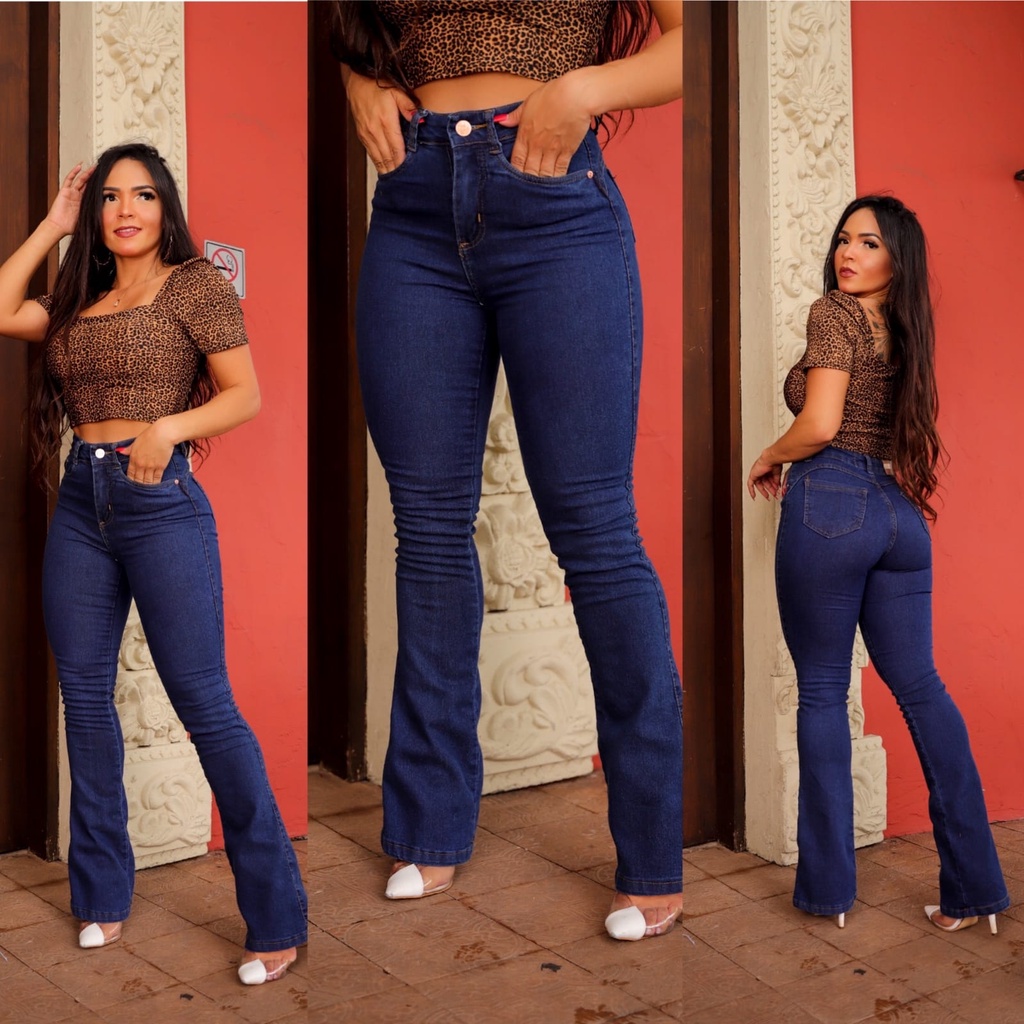 Calça Jeans Cós Alto 10 Botões Lycra Modeladora