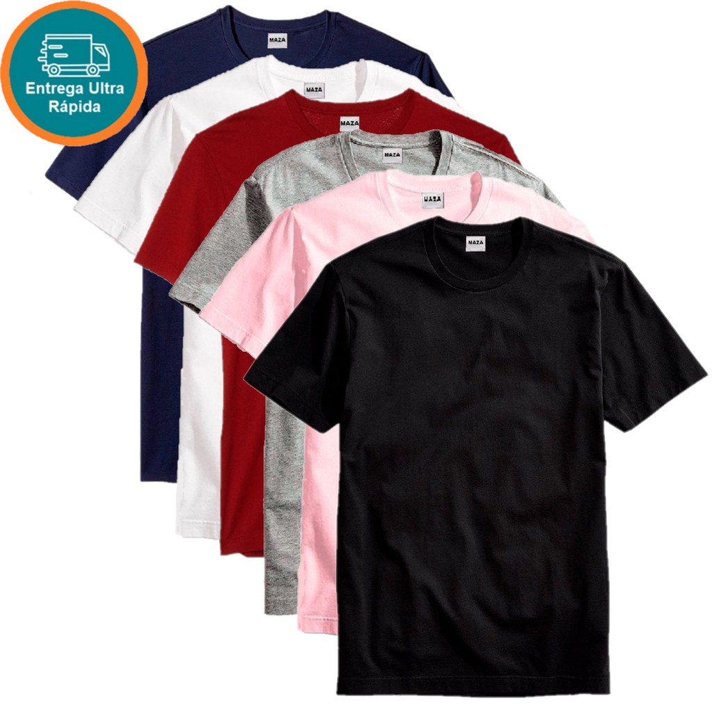 5 Camiseta Gola Masculina Lisa 100% Algodão Básica Camisa Blusa Camisa  Atacado Lisa Uniforme Branca Preta Cinza mazashirt