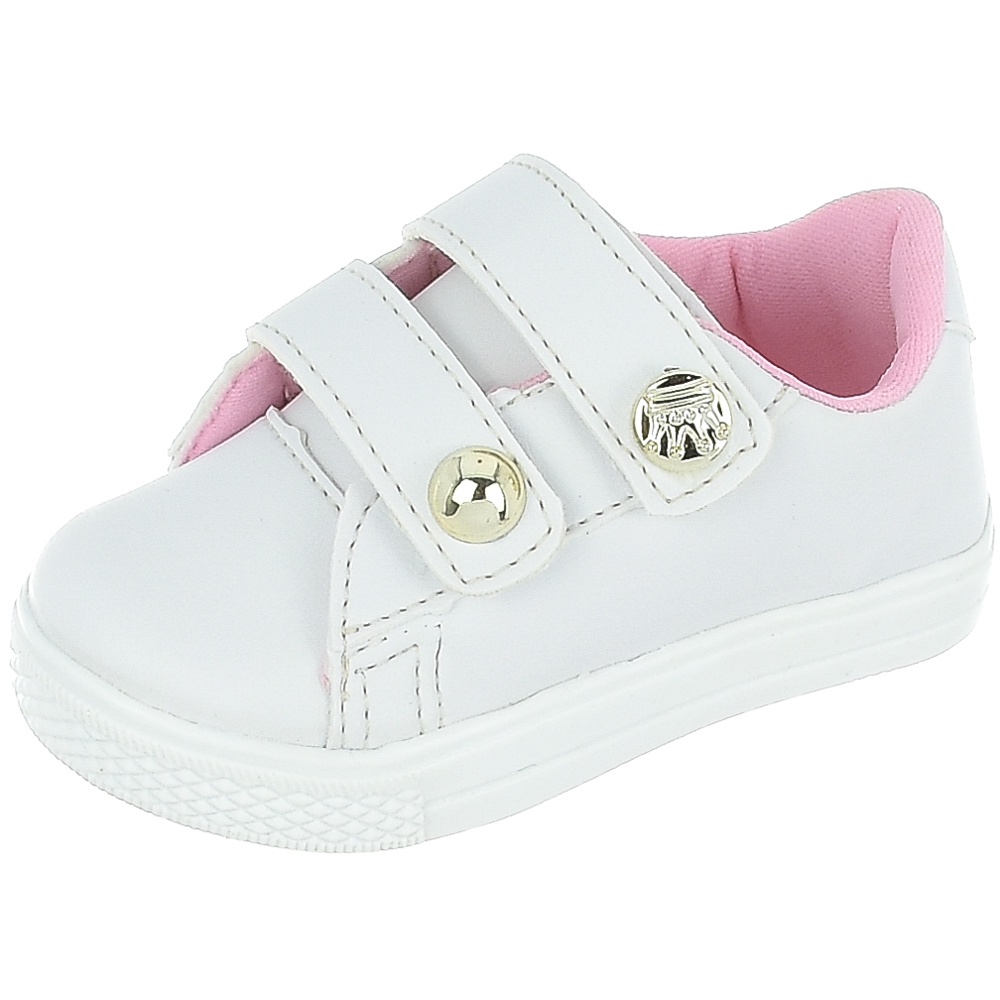 Tênis Infantil Menina Branco Básico Velcro Feminino Escolar | Shopee Brasil