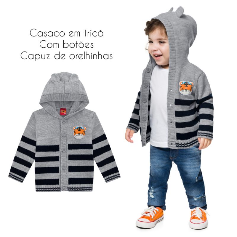 Casaco shops infantil de trico com capuz