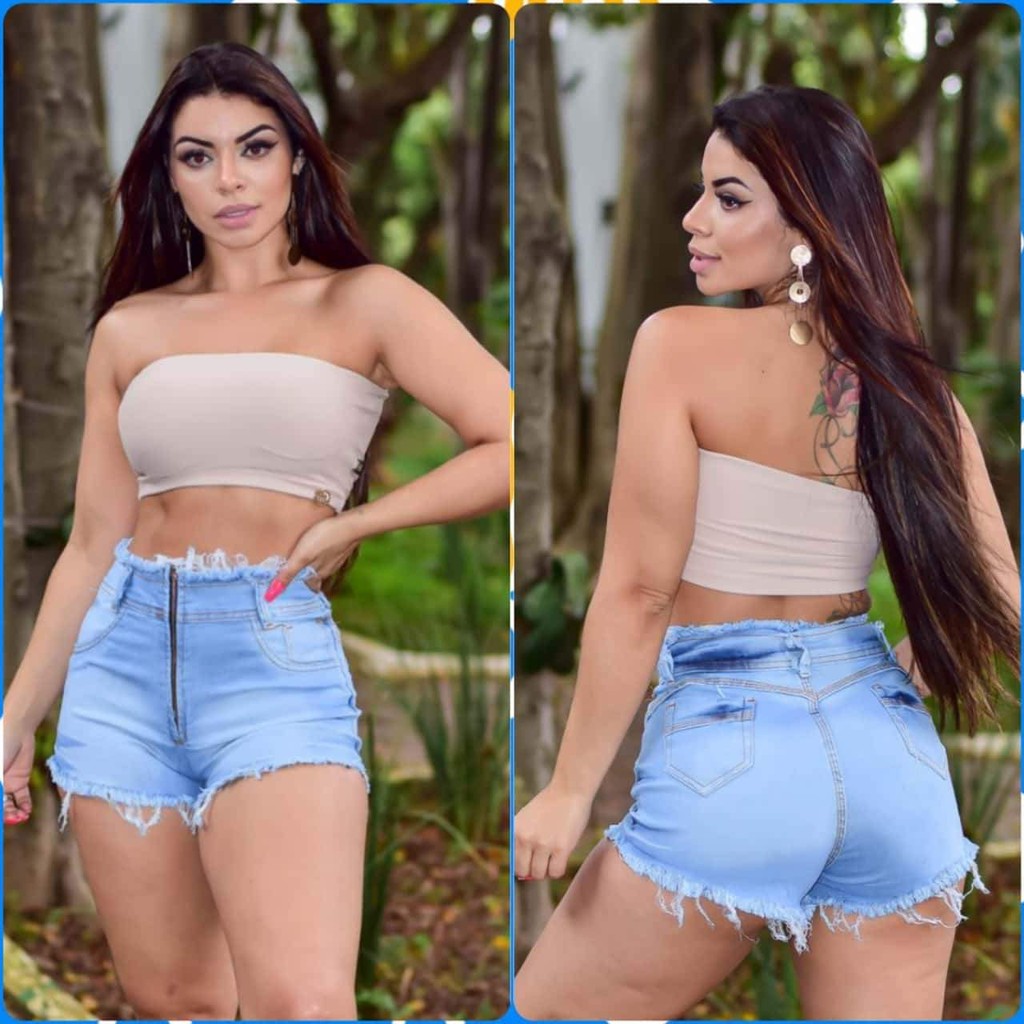 Roupas Femininas Shorts Cintura Alta Jeans Com Elastano