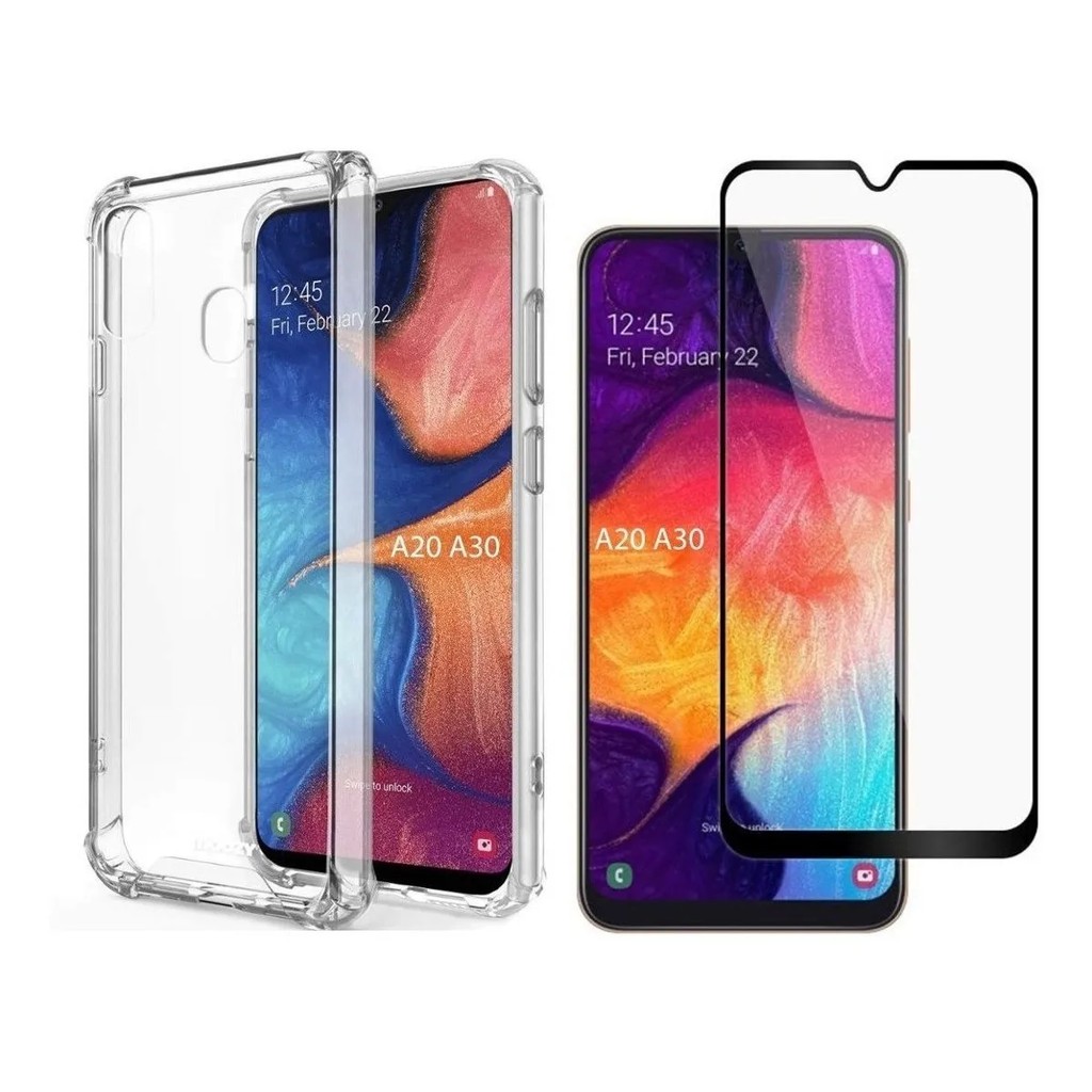 Capa Anti Impacto Queda Galaxy A20 Película Vidro 3d 5d + CAPA