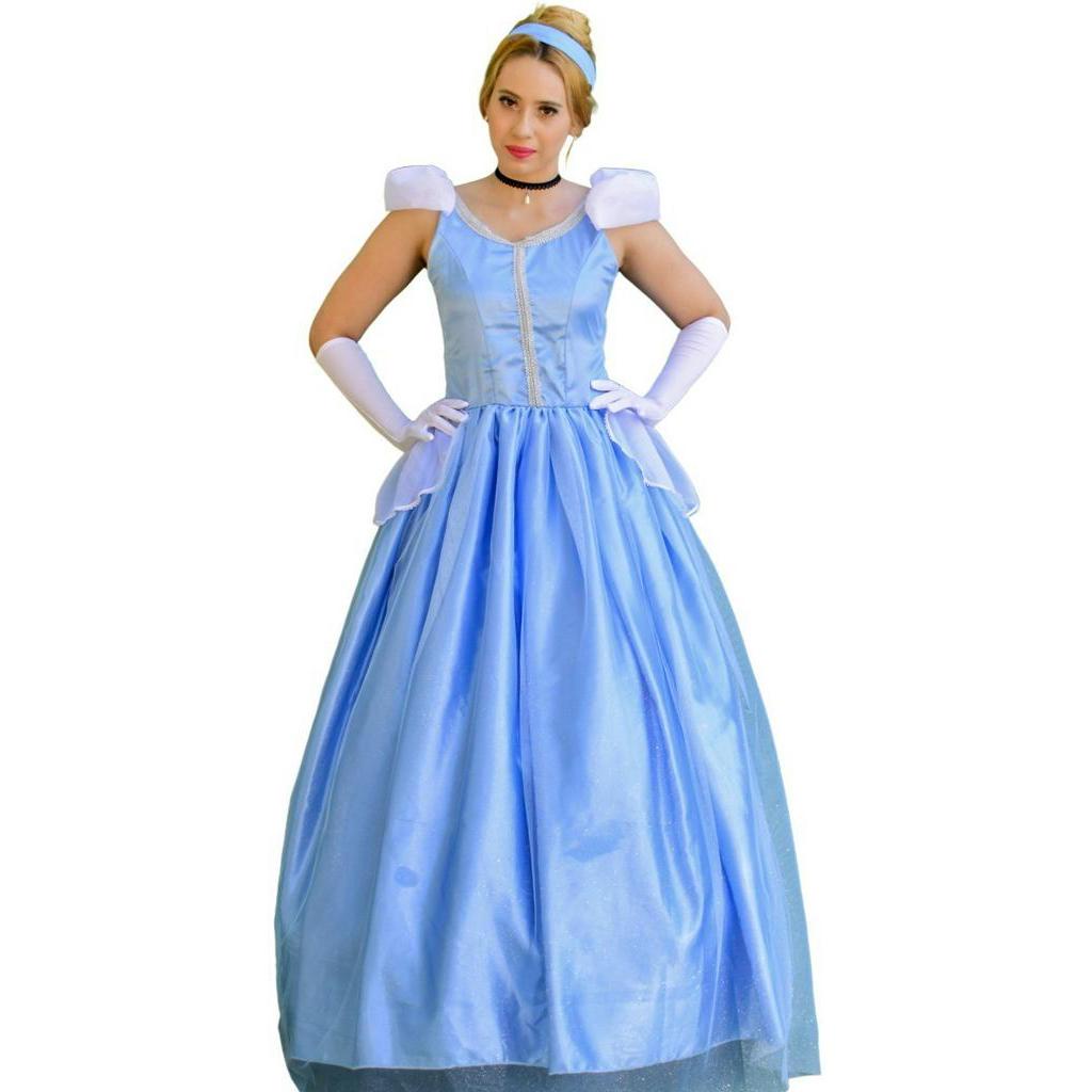 Fantasia Vestido Da Princesa Cinderela Adulto Luxo Com Luva