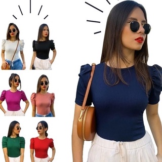kit 4 Blusas Feminina Blusinha Manga Curta Canelada Princesa Tamanho único