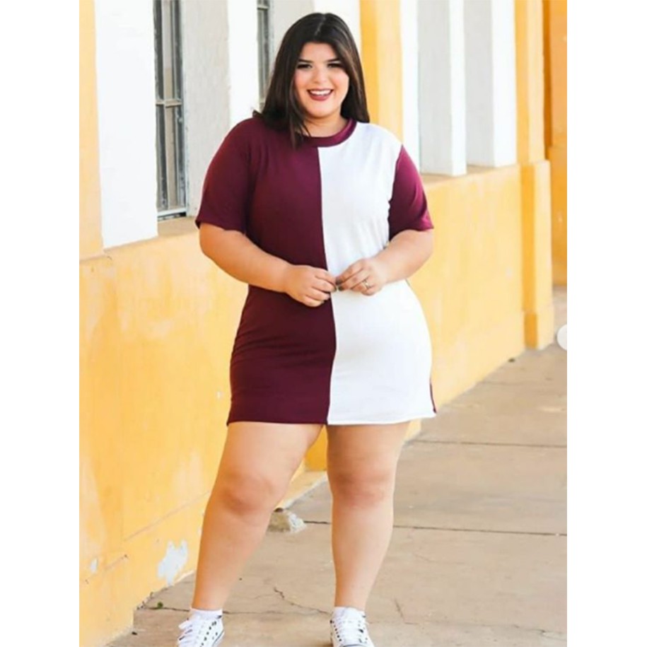 Vestido Malha Bicolor Tamanhos Grandes Plus Size Gordinha G1 G2 G3