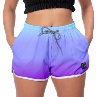 Short Feminino Moda Praia Premium Estilo Casual Soltinho Com Bolsos e Secagem Rápida Degradê Roxo