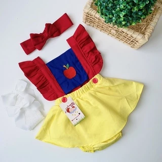 Jardineira Romper Saia Branca de Neve Body Menina Bebê