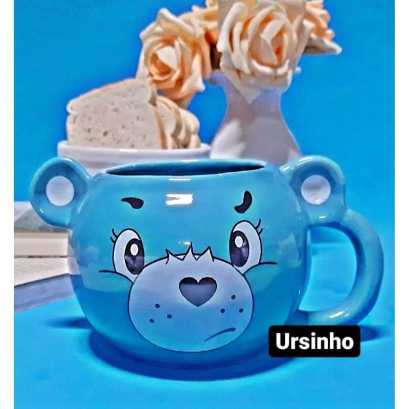Caneca ursinhos carinhosos azul de porcelana 350ml