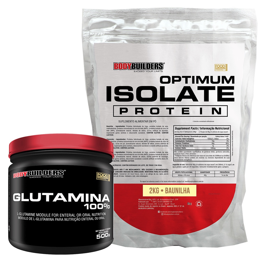 Kit Optimum Isolate Whey Protein 2kg, Glutamina 500g – Bodybuilders