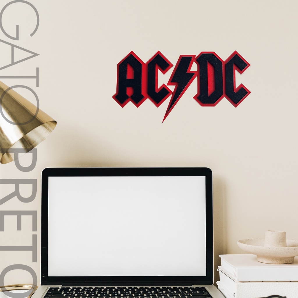 Placa Quadro Decorativo AC/DC Banda Logo Hard Rock Alto Relevo 3D ...