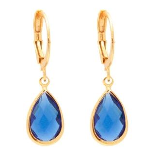 Brinco Argolinha Pedra Azul Folheado A Ouro 18k
