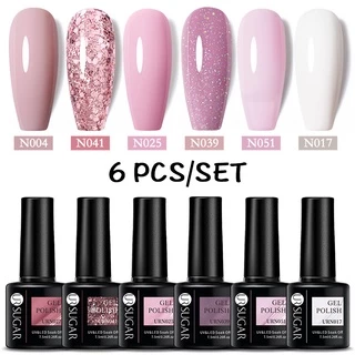 UR Açúcar 6pcs Conjunto De Esmaltes Em Gel Nude Pink Glitter Kit UV LED Semi Permanente