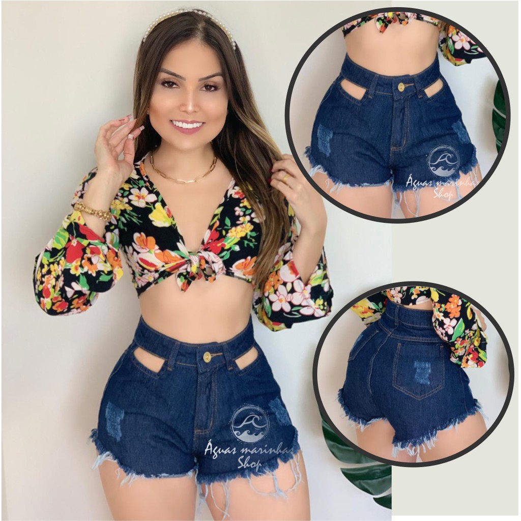 Calça Jeans De Cintura Alta Na Moda Shorts Jeans Curtos Para