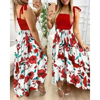 Moda Verão Sexy Spaghetti Strap Floral Imprimir Maxi Vestido Para As Mulheres 2022 Elegante Peito Envoltório Longo Mulher Praia Vestidos De Férias
