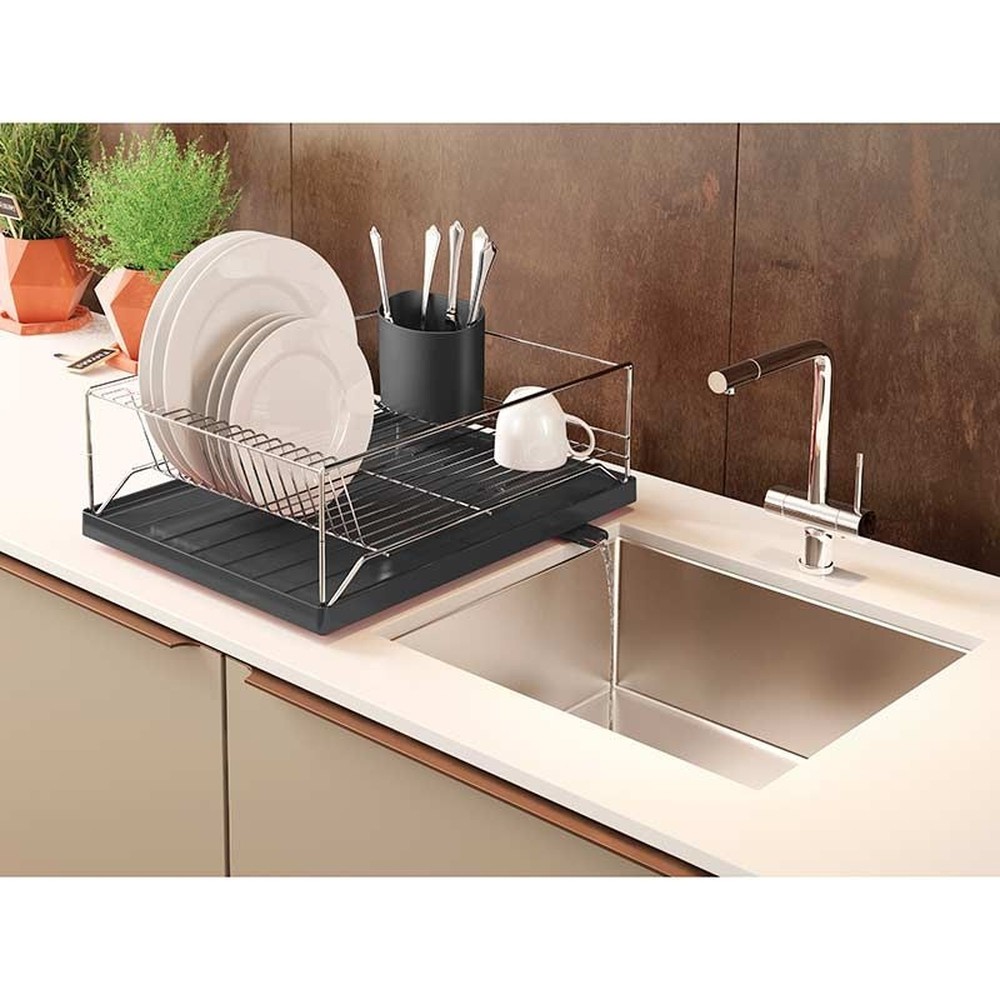 Escorredor de Louça Elegance Preto Cozinha e Pia Madeira com porta