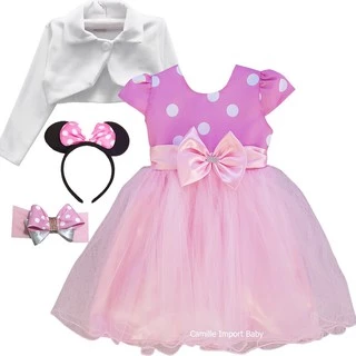Vestido Minnie Rosa Novidade 1 Ao 12 Com Bolero E Tiara