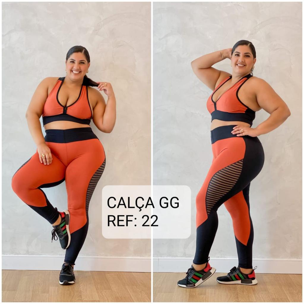 Calça legging plus size femenina Suplex Academia Coz alto preta Cintura  Alta com detalhe em tela gg