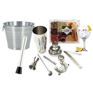 Kit Drinks 8 Peças Coqueteleira Gin Tônica Balde de Gelo Caipirinha Barman Bartender
