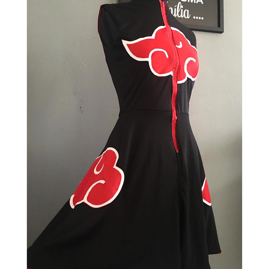 Vestido Rodado Akatsuki Naruto Shippuden Nuvens Vermelhas