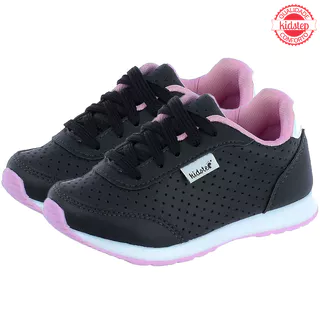 Kidstep Tenis Infantil Feminino Menina Escolar Jogging Preto com Rosa Barato 20 ao 36
